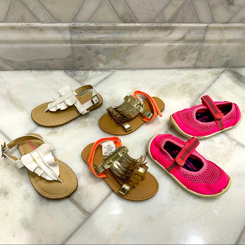Three Pairs of Toddler Girl Sandals Size 7